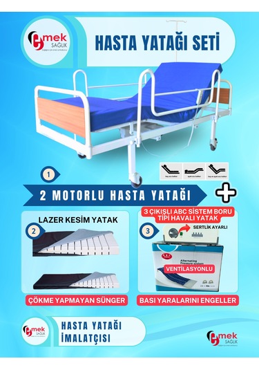 2 Motorlu Ekonomik Hasta Karyolası Boru Tipi Havalı Yatak Set
