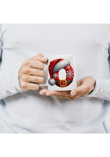O Harfi Yılbaşı Temalı Bardak 330 Ml Harfli Kişiye Özel Hediye - Yeniyıl / Noel Şapka Tasarım Beyaz