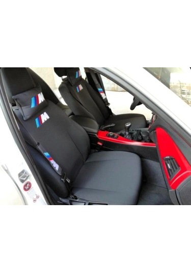 Bmw M Nakışlı Ön İkili Oto Koltuk Minderi 2 Adet Boyun Yastığı 2