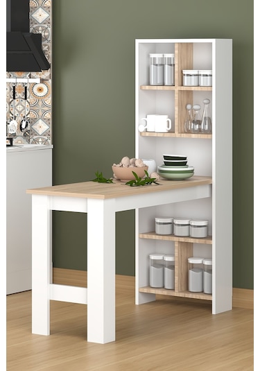 Riva Çok Amaçlı Dolap, Çok Amaçlı Masa, Mutfak Adası, Kiler Dolabı, Mutfak Masası Beyaz