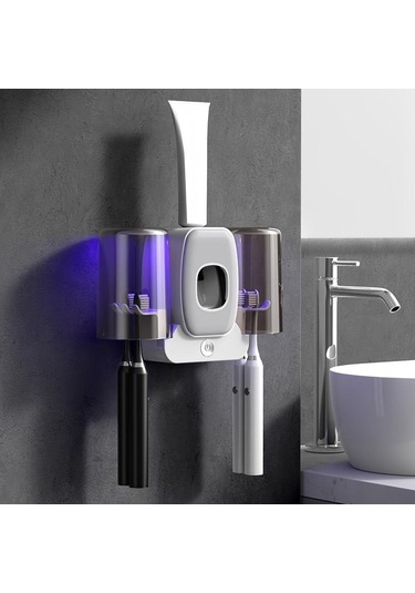 Açık Gri Akıllı Uv Diş Fırçası Temizleyici Tutucu, Duvara Monte Uv Diş Fırçası Temizleyici Tutucu, Banyo Diş Fırçası Temizleyici Açık Gri