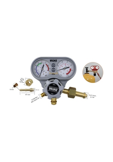 Yıldız 5450s Co2 0-21 L/min. Karbondioksit Basınç Düşürücü Saat