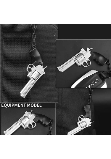 Hangfox Askeri Koleksiyonluk Geri Çekilebilir Fişekli Döner Mühürlü Silah Modeli Anahtar Zinciri - Abs Malzeme, Gerçekçi Tasarım Siyah