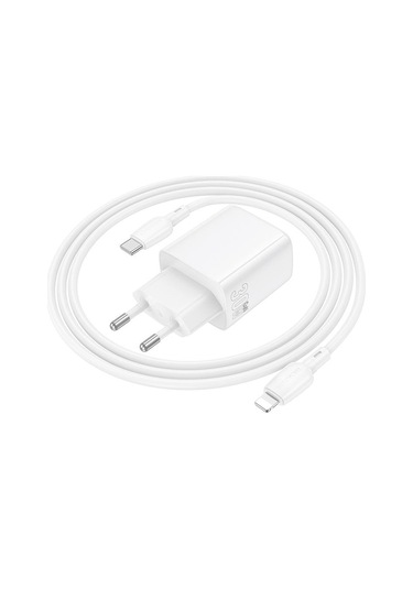 Borofone Bn28 Fuente Tek Portlu Pd30w Şarj Cihazı 1m Tip-c İle 8 Pinli Kablo, Fiş Tipi: Ab Fiş Beyaz Beyaz