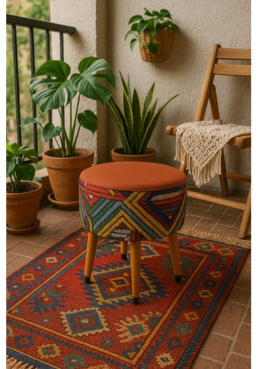 Puf Koltuk Tabure - Etna Gökkuşağı Turuncu Kiremit