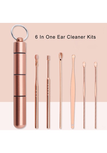 Gajeena 6'li Paslanmaz Çelik Kulak Temizleme Seti - Taşınabilir Spiral Kulak Kaşığı Seti Gümüş