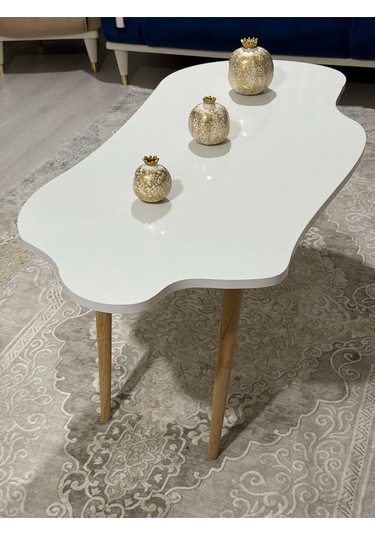 Asimetrik Bulut Model 120x60 Cm Ahşap Oval Ayaklı Beyaz