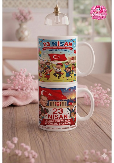 23 Nisan Özel Neşeli Yarınlar İkili Kupa Seti Beyaz