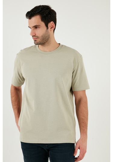 Buratti Pamuklu Relaxed Fit Sıfır Yaka Erkek T Shirt 5905446 Açık Taş