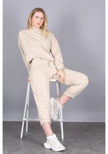 Mad Girls Bej Kapüşonlu Kadın Eşofman Takımı Mg1225 Bej