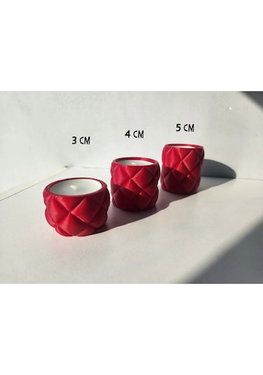 Kapitone Desen 3'lü Tealight Mumluk Seti - Mum Hediyeli Kırmızı