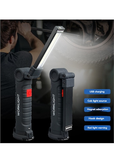 Xiyyadms 360 Dönebilen Manyetik Usb Şarjlı Cob Çalışma Lambası - Kamp, Araç Tamiri, Acil Durumlar İçin Çok Renkli