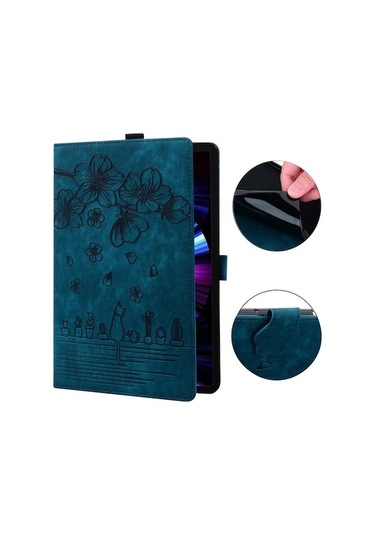 Suofeng Kindle Scribe 10.2" 2022 İçin Deri Korumalı Kılıf - Basılı Kart Tutucu Ve Stand Özellikli Mavi Tablet Kılıfı