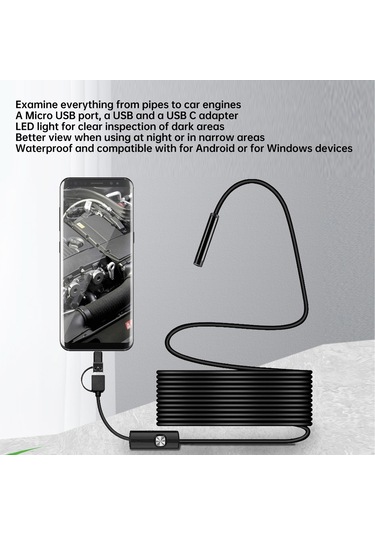 Suofeng 5.5mm Usb Type-c Endoskop Kamerası - 5m Sabit Kablolu, Led Işıklı, Ip67 Su Geçirmez, Android/windows Uyumlu, Otomobil Ve Ev İçin