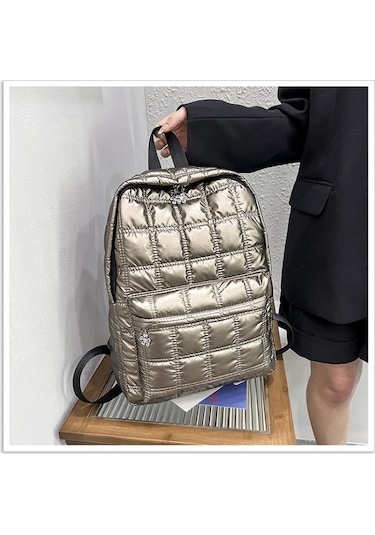 Altın Büyük Kapasiteli Kadın Moda Trendi Işlemeli Pamuklu Giyim Sırt Çantası Açık Eğlence Turizm Sırt Çantası Altın