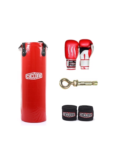Cyclone 80x30 Boks Seti Dolu Kum Torbası Eldiven Ve Bandajı 10 Oz Çok Renkli