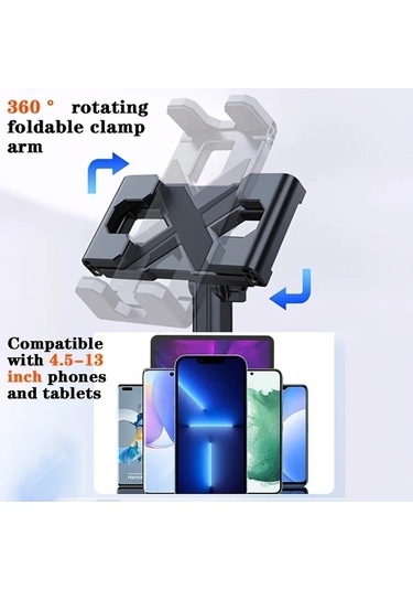 Xuweiwei Black Katlanabilir Klips Versatile 2si 1 Arada Araç Cup Ve Tablet Tutucu Uzatılabilir Kol 360 Döner Taban 4-12.9" Telefon Tabletler İçin
