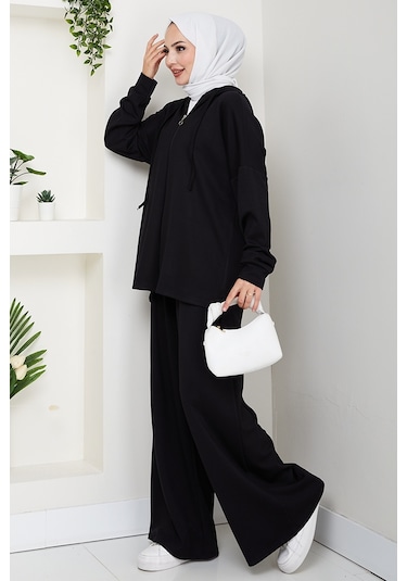 Kapüşonlu Oysho İkili Takım 1609 - Siyah Siyah