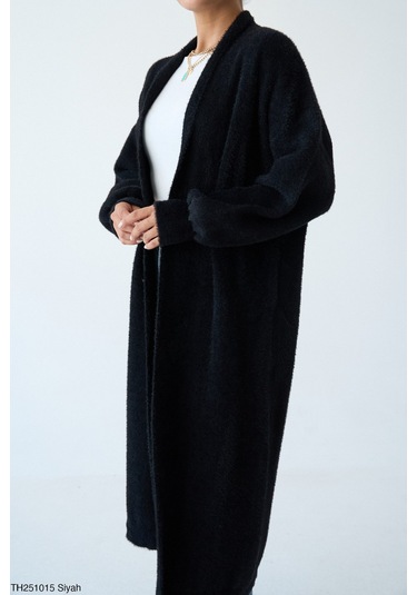 Kadın Giyim Oversize Uzun Peluş Hırka Yumuşak Dokulu, Rahat Ve Şık Tasarım Şık Kombinler Siyah