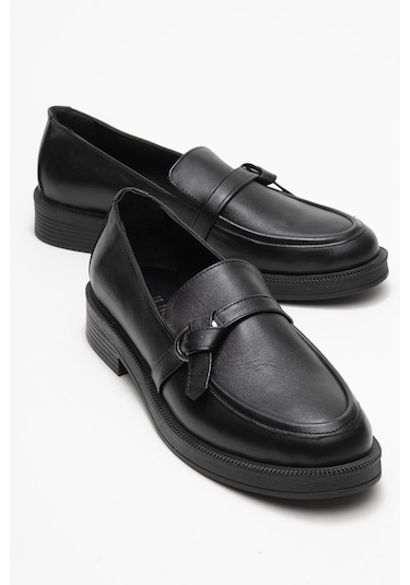 Galea Siyah Cilt Tokalı Hakiki Deri Kadın Loafer Ayakkabı SİYAH CİLT