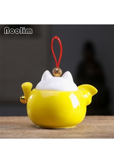 Pazly Şanslı Sevimli Kedi Çay Caddy Seramik Mühürlü Seyahat Kavanoz Depolama Taşınabilir Baharat Kutusu 11.4x8.8x8.3cm A Diğer