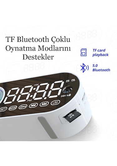 Sessiz Kablosuz Led Dijital Saat Alarm Ayna Bluetooth Hoparlör