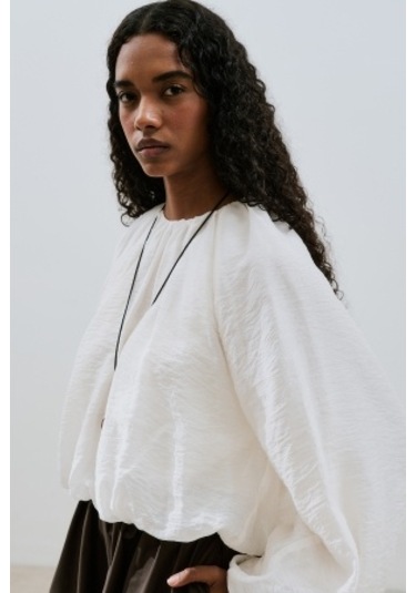 Balon Form Kısa Bluz Ekru Ekru