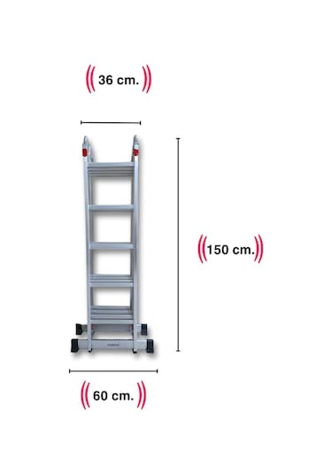 Endokon Platformlu 5,64 Metre - 20 Basamaklı Katlanır Akrobat Merdiven - Büyük Menteşe - Kalın Profil