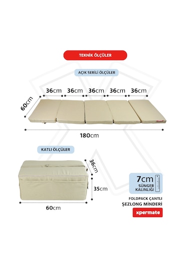 Xpermate Katlanır Şezlong Minderi Çantalı Cepli Foldpack 30x60bej