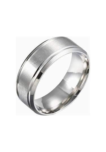Erkek Paslanmaz Çelik 8mm Geniş Mat Çift Eğimli Basit Yüzük Takı Hediyeleri Arı Gümüş