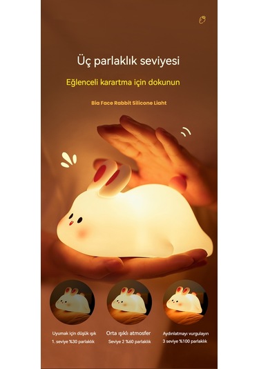 Büyük Yüz Tavşan Silikon Gece Lambası Pat Sensör Tavşan Lambası Bc-c20 Beyaz