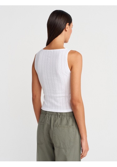 Dilvin 21069 Düğmeli Kare Yaka Top-beyaz Beyaz