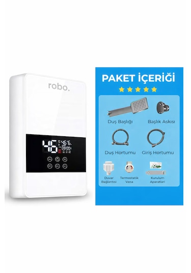 Dijital Akıllı Şofben - Duş Başlığı li Beyaz