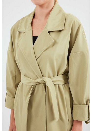 Gabria Kol Katlamalı Bel Bağlamalı Trenchcoat Yeşil