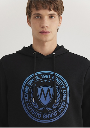 Mavi - Mavi Logo Baskılı Kapüşonlu Siyah Sweatshirt 0611721-900 Siyah