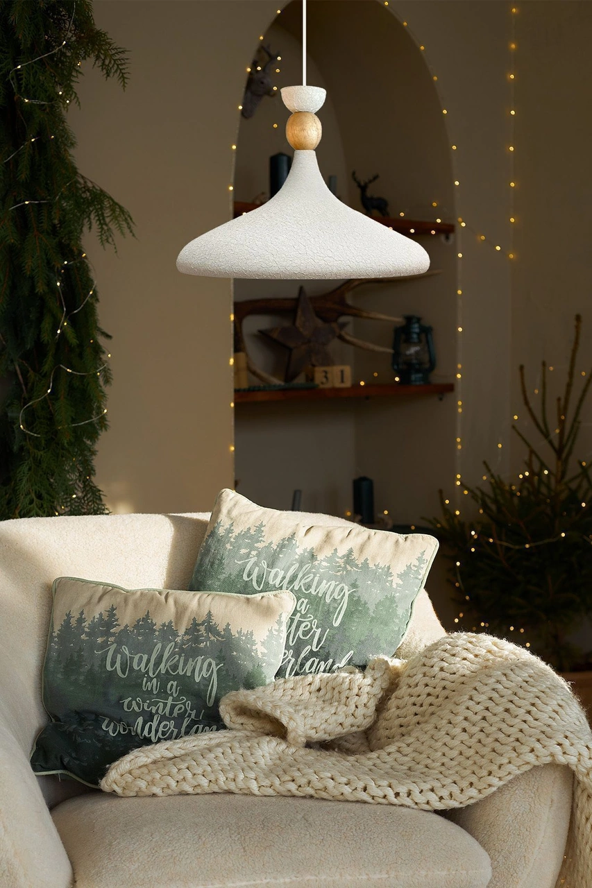 Dokulu Açık Krem Ahşap Şapka Tekli Avize Sarkıt Salon Mutfak Cafe Butik Lamba Aydınlatma Avizeler Dokulu Açık Krem