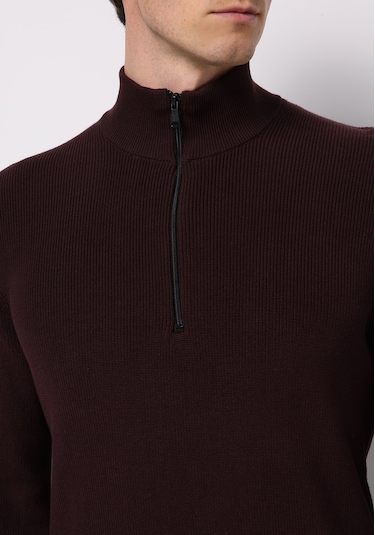 Colins Regular Fit Dik Yaka Jakarlı Erkek Bordo Kazak Cl1076736 Q1.v2 Brd Bordo