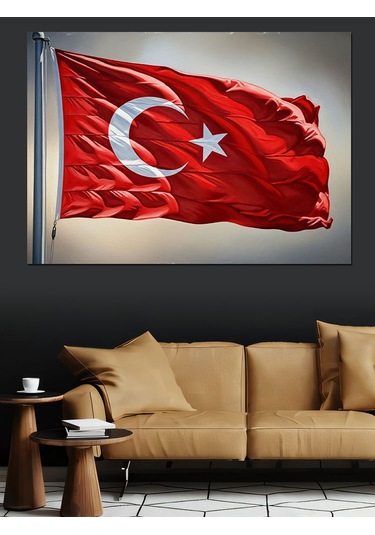 Dalgalanan Türk Bayrağı Manzarası Dekoratif Kanvas - Mdf Ahşap Tablo
