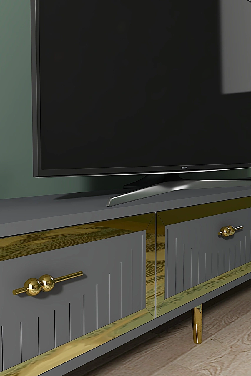 Tsa1802ag - Tuna Tv Stand, Tv Sehpası Antrasit-gold 180cm Antrasit