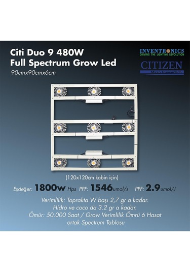 Citi 9 Duo 480w Full Spectrum Grow Led Lamba