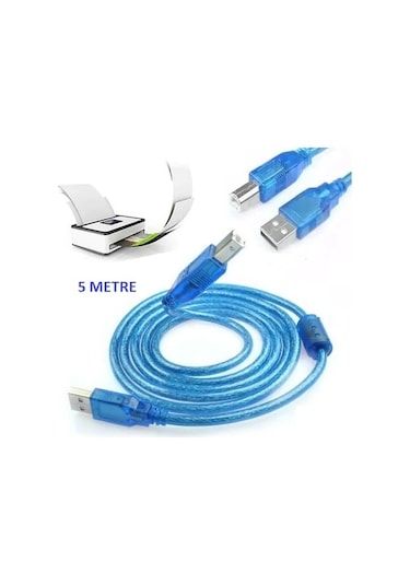 5 Metre Usb Yazıcı Printer Kablosu Mavi Şeffaf Kaliteli