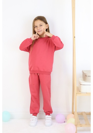 Kız Çocuk İki İplik Basic Eşofman Takımı Kırmızı