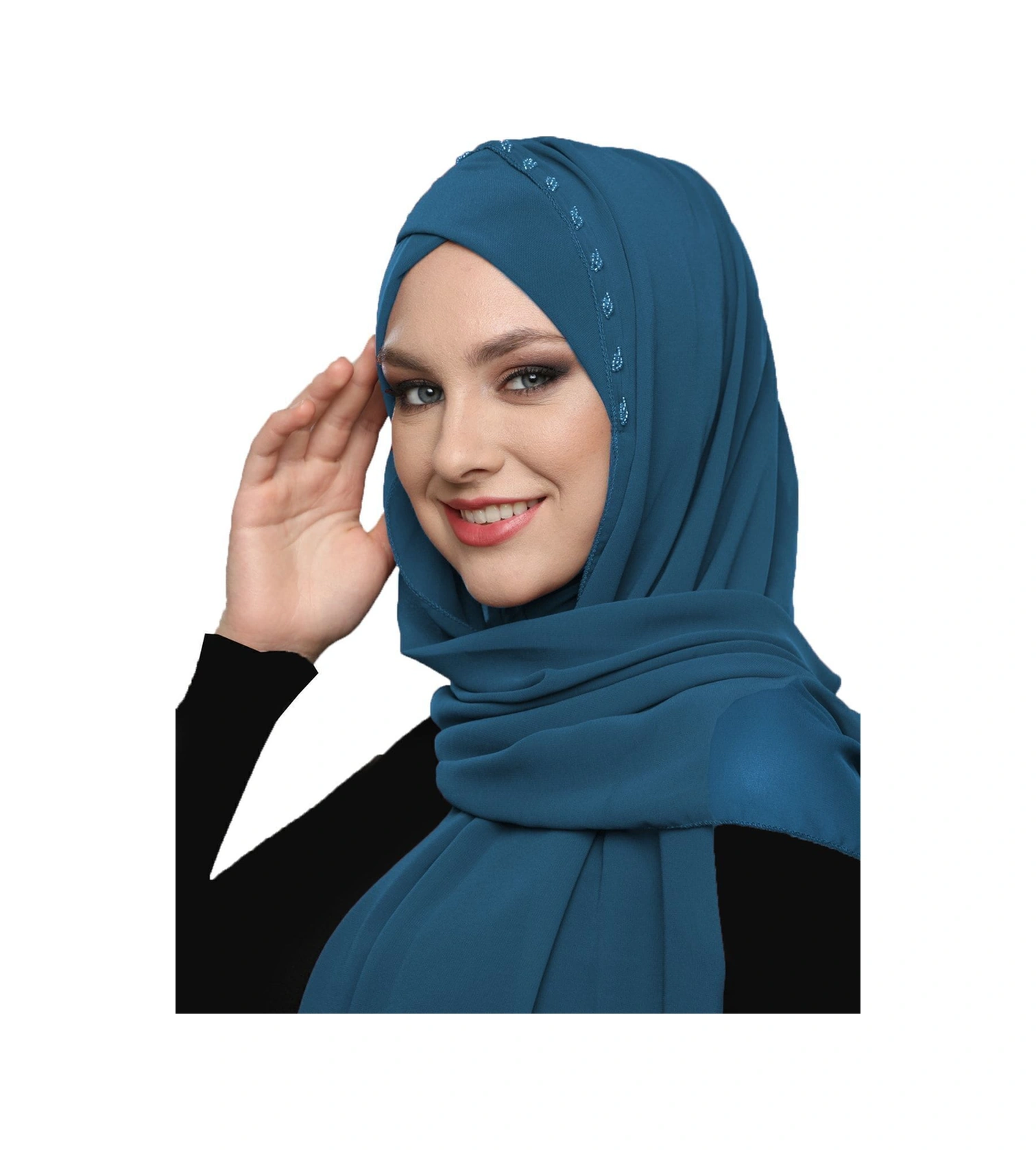 Şallı Takmatik Taşlı Petrol Renk Hazır Türban Tesettür Bone Namaz Örtüsü Petrol