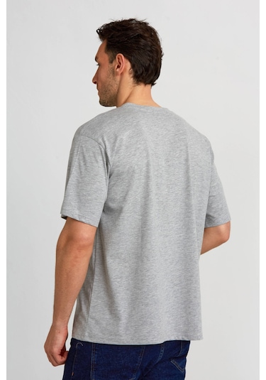 Bisse Basic Oversize Gri Melanj Erkek T-shirt Ts2410n24199 D55-1 Gri Melanj