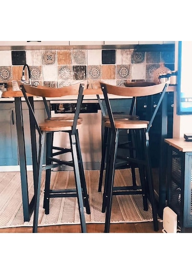 Asya Craft Doğal Ahşap Bar Masası Seti