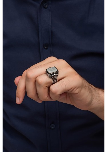 Yüzük Sanatı Beyaz Paraipa Taşlı Parlak 925 Gümüş Erkek Yüzük