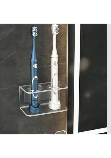 Lumaworld 2/3 Yuvalı Modern Duvar Askılı Diş Fırçası Tutucu - Transparan 2 Delikli, Delme Montaj Şeffaf