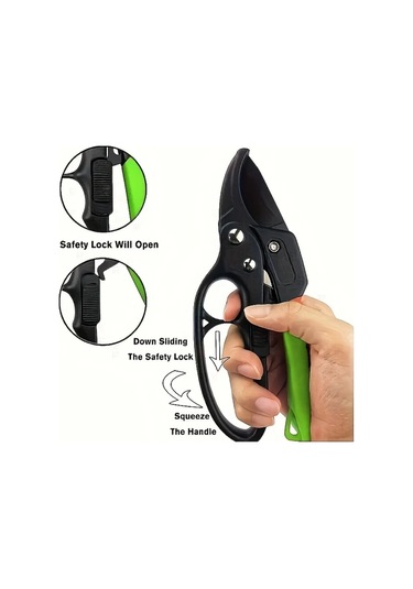 Meridiangoods Yeşil Saplı Ratchet Bahçe Makası, Bypass Budama Makası, Segmanlı Dal Kesme Makası