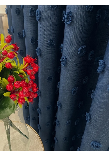 Brillant Carla Puffy Püsküllü Perde İstenilen Tüm Ölçülerde Lacivert Lacivert