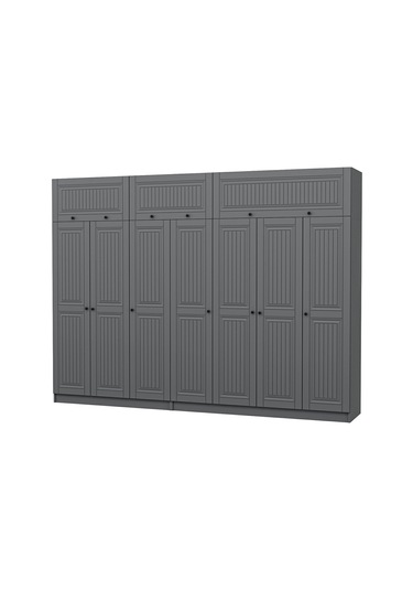 Kale 7 Kapaklı 4 İç Çekmeceli Dolap Ve Yüklük Antrasit Mebran İlkbahar 255cm Antrasit